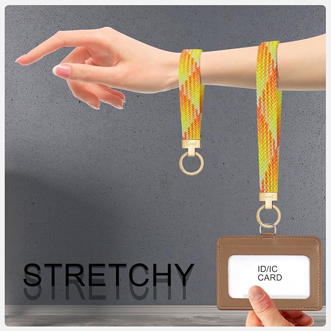 Fishent Stretchy Wristlet Keychain, Cute Key Chain, Woven Wrist Lanyard for Car Keys with 3 Keyrings and D-ring for Women Men
