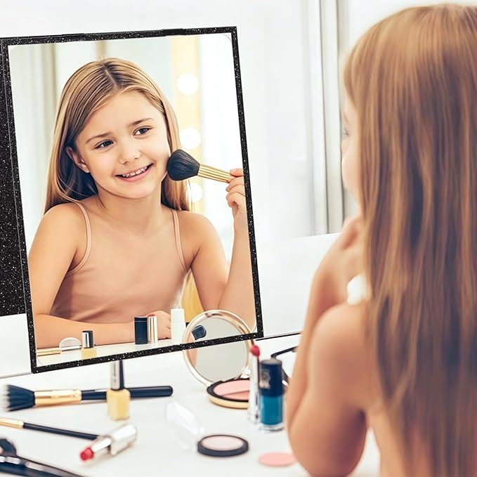 Foldable Full Length Mirror, 2 in 1 Hangable & Tabletop Acrylic Mirror, Portable Travel Mirror with Handle for Dance Bedroom Wardrobe Stage Makeup Checks Camping Outdoor Use (32.2" x 12.5", Bi-Fold)