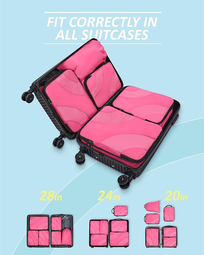 BAGSMART Compression Packing Cubes, 6 Set/4 Set/2 Set Travel Packing Cubes for Carry on Suitcases, Compression Suitcase Organizers Bag Set & Travel Cubes for Luggage, Lightweight Packing Organizers