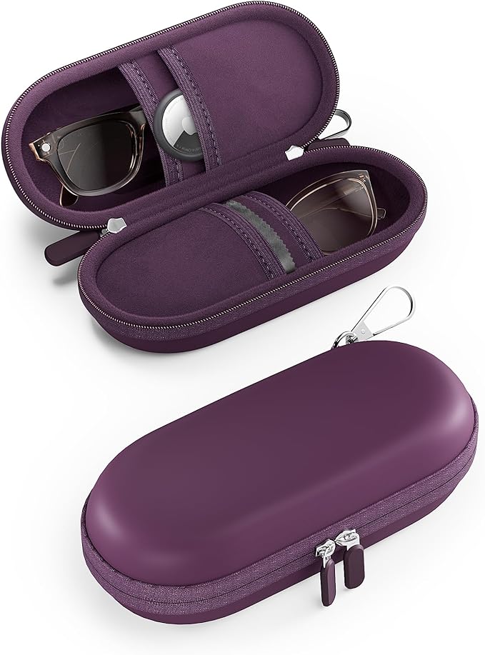 ProCase Double Sunglasses Case, Hard EVA Shell Shockproof Dual Eyeglass Case for Men Women with Metal Hook and Velvet Lining, Travel Zipper Glasses Holder Organizer Fathers Day Gift for Dad -Plum