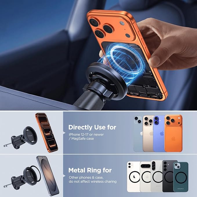 Miracase Car Phone Holder for Magsafe [Strong Magnets] Magnetic Phone Holders for Your Car, 360°Adjustable Air Vent Hands Free Cell Phone Mount Cradle Fit iPhone 17-12 & All Smartphones, Black