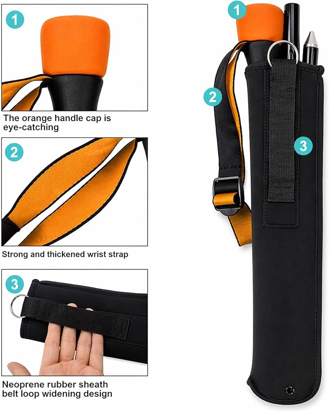 Aventik Fold-able Wading Staff Water Depth Safety Warning Sign Coated Stainless Steel Core T7075 Aluminum Body Corrosion Resistance Neoprene Sheath