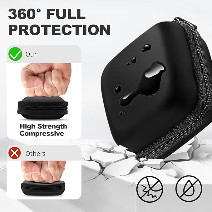 Square Earbud Case Portable EVA Storage Bag Cell Phone Accessories Organizer with Carabiner for Wired/Wireless Earphone, Earbud, Earpieces, SD Memory Card, Camera Chips, Tech Pouch, Black