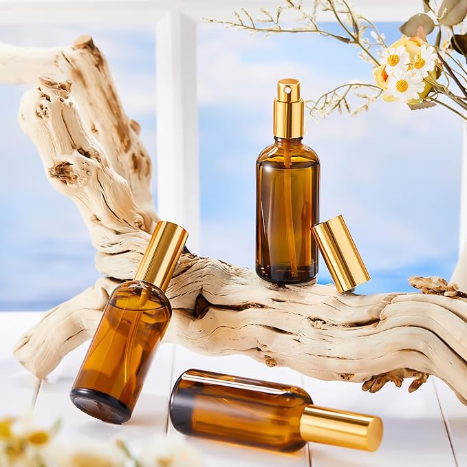 Tessco for you 20 Pcs 30/60/100 ml Glass Spray Bottles Frosted Empty Perfume Bottle Atomizer Refillable Clear Bottle with Fine Mist Sprayer Pump for Room Face Travel Business (Amber,3.4 oz)