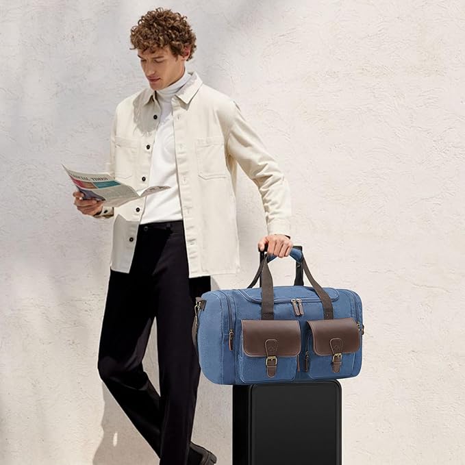 Men's Weekender Duffle Bag - Vintage Overnight & Gym Bag with Multi-Compartments, Carry-On Approved for Travel