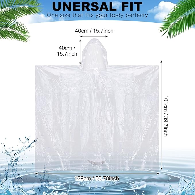 Handepo 100 Pack of Adult Rain Ponchos with Hood Disposable Plastic Rain Ponchos Bulk Emergency Raincoat for Men Women Adult