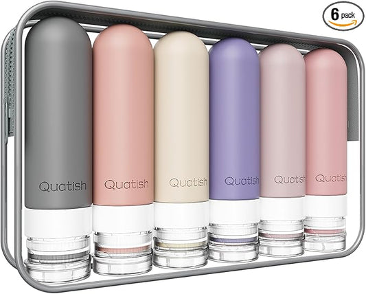 Quatish Travel Bottle for Toiletries 6 Pack, Original Patented Leakproof 3oz Tsa Approved Travel Size Container, BPA Free Silicone Shampoo and Conditioner Bottle, Cruise Camping Essentials, Dustypink