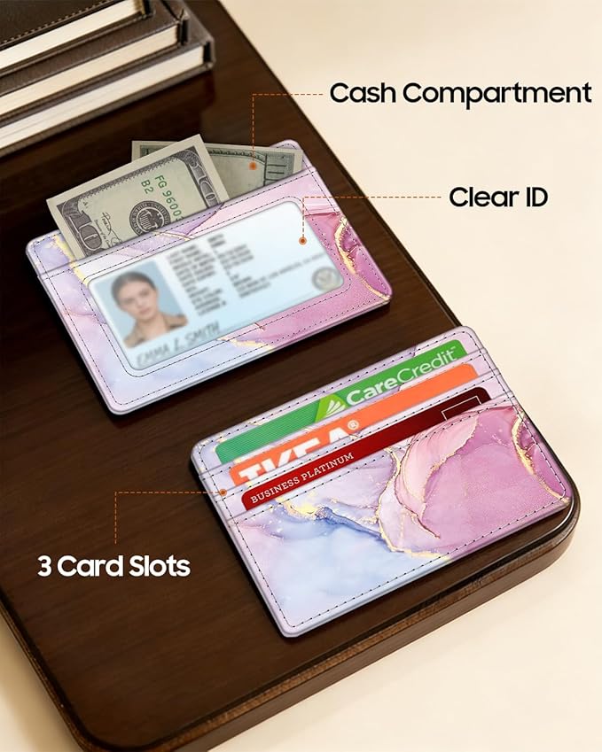 FINTIE Slim Minimalist Front Pocket Wallet, RFID Blocking Credit Card Holder Card Cases with ID Window for Men Women, glittering marble