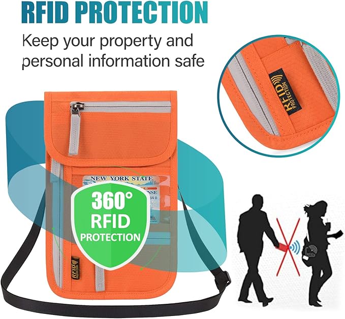 Peicees RFID Blocking Travel Neck Wallet for Men Women Family Passport Holder Lanyard Neck Pouch Slim Travel Document Holder