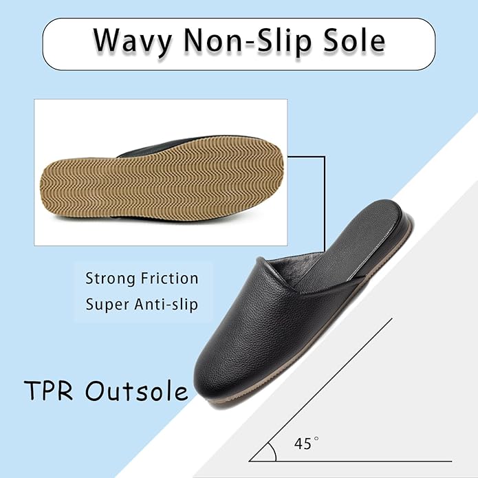 Men's Leather Slippers Top Grain Leather Slippers for Men and Women Scuff Slipper with Memory Foam Minimalist Mules House Slip-on Shoes for Office Home Bedroom Living Room Guests Visitor