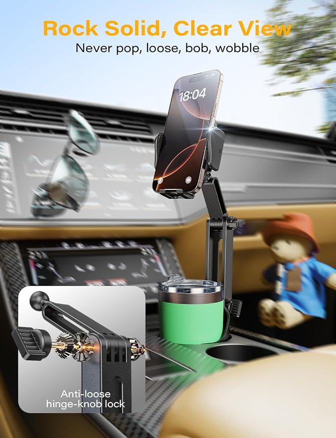 TAZENI 2-in-1 Cup Holder Cell Phone Holder for Your Car Bottle Friendly Cup Cell Phone Holder Mount for Car Height Adjustable Sturdy Fit 4.7-7 inches Phones