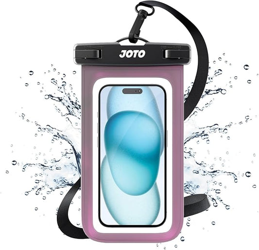 JOTO Up to 7" Universal Waterproof Phone Case for iPhone 16 15 14 13 Plus Pro Max, IPX8 Cellphone Dry Bag 12 11 Pro Max XR X 8 7 6S Plus SE, Galaxy S23 S22 S21 S20+ S20 Plus Note, Pixel -Clearpurple
