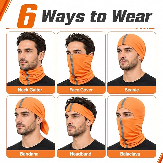 SATINIOR 4 Pcs Neck Gaiter Face Mask for Men Reflective Face Cover Scarf Summer UV Sun Protection Balaclava Bandana for Work