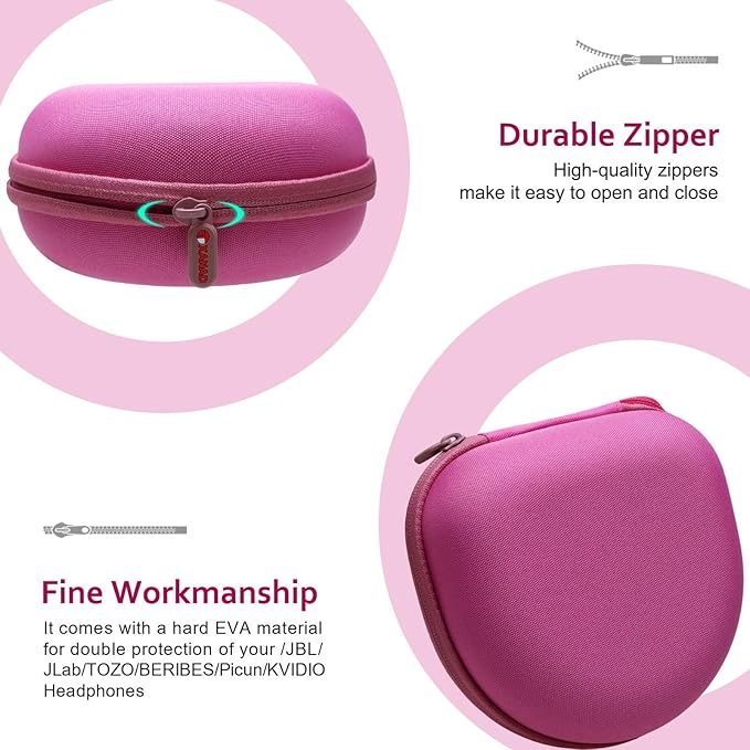 Headphone Headset Case for Beats/JBL/JLab/TOZO/BERIBES/Picun/KVIDIO Noise Cancelling Over-Ear Foldable Headphone (Rose)