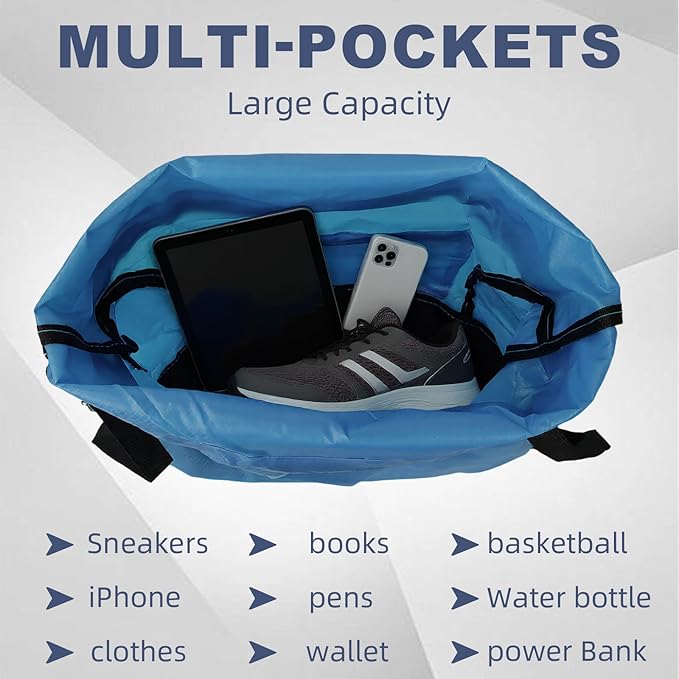 Tygelluis Drawstring Backpack, Waterproof Gym Bag with Water Bottle Pocket for Women Men, Pull String Sport Bag for Swim, Soccer and Basketball,Blue