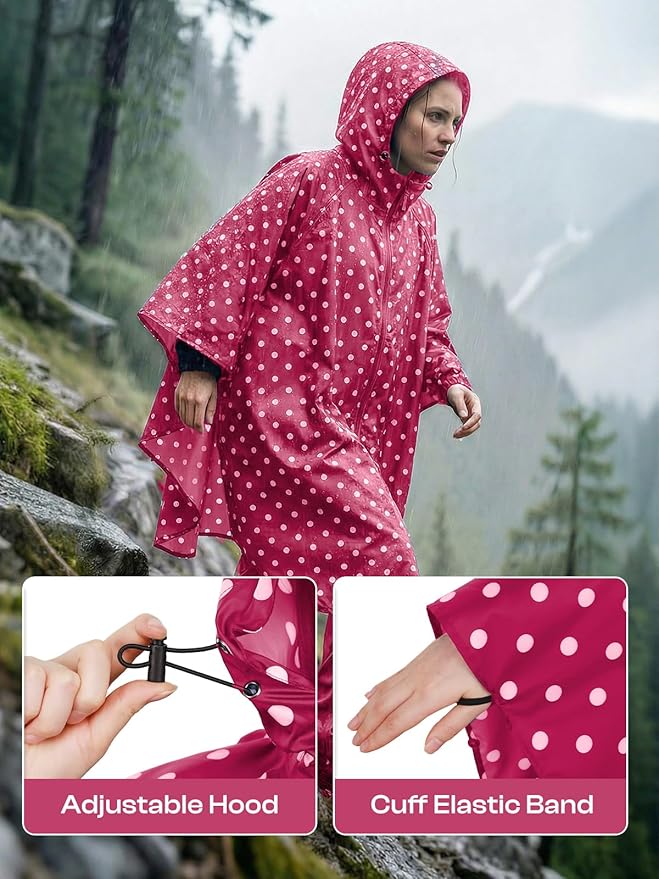SaphiRose Lightweight Waterproof Rain Poncho for Adults with Hood Portable Rainwear for Outdoor