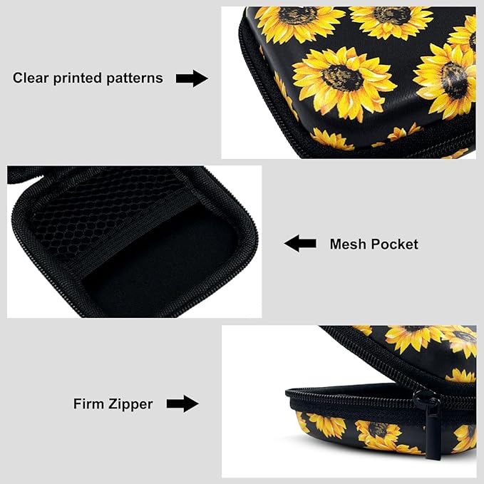 Earbud Case Headphone Organizer Ear Bud Case Portable EVA Carrying Box Storage Bag with Carabiner for AirPods Beats Bose Galaxy Buds 4/3/FE Data Cable Storage (Sunflower)