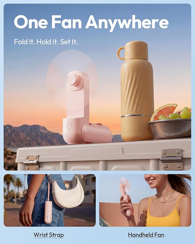 Gaiatop Portable Handheld Fan, 3 in 1 Mini Fan Handheld [17h Max Cooling], Foldable Personal Fans Pocket Design, USB Travel Fans Portable, Lash Trip Summer Essential Cute Gifts for Women Girl, Pink