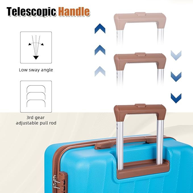 Carry on Luggage Sets 22x14x9 Airline Approved Durable Travel Luggage Suitcases with Wheels,ABS Hard Case Suitcases with Spinner Wheels,(SkyBlue,3 Piece Sets(20"/DB/TB))