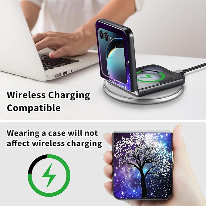 for Motorola Moto Razr 2024 Case,Moto Razr 50 Phone Case Cute Slim Hard PC Ultra-Thin Anti-Scratches Shockproof Protective Cover,Glitter Purple Tree