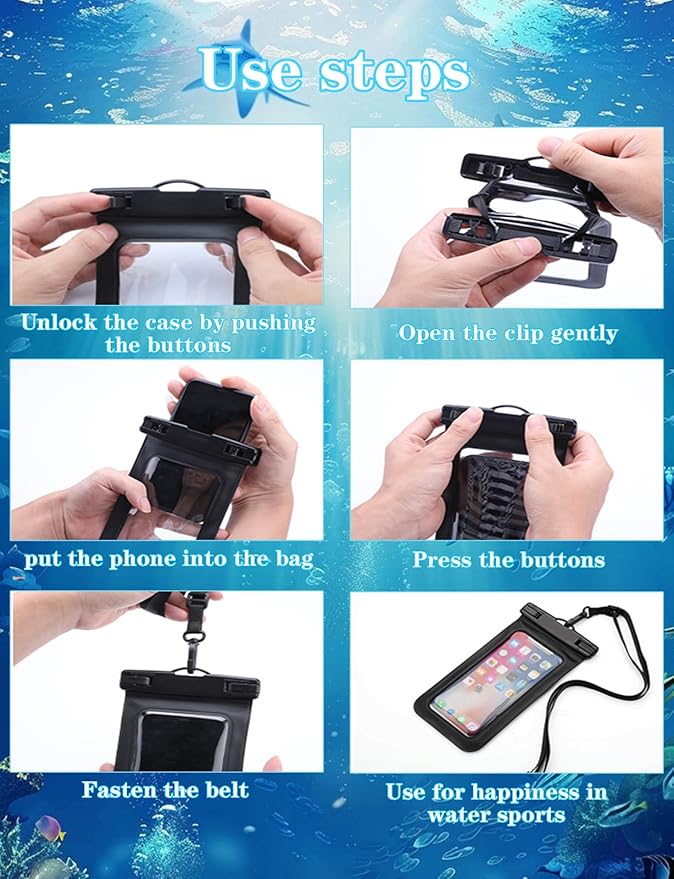 Famoby 3 Pack Black Waterproof Phone Pouch, Phone Waterproof Case,Cell Phone Dry Bag,Protection Level: IP68,Beach Cruise for iPhone,Samsung,and More,Lanyard Included,(Fits Up to 8.3"),Black