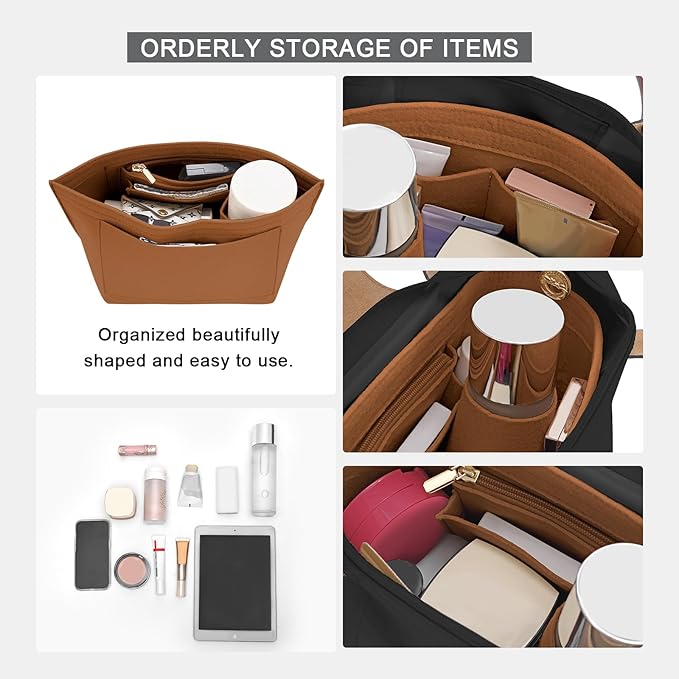 LOUKAYCCI Purse Organizer Insert for Le Pliage Medium Handbags Insert Organizer (Brown, Medium)