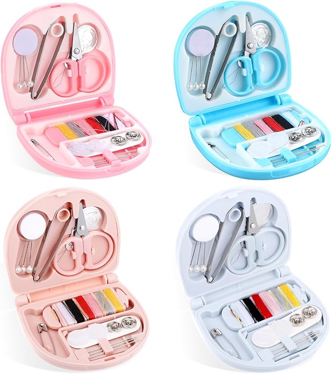 LIQWEI 4 Sets Sewing Kit, Mini Travel Sewing Set, Sewings Kits for Adults Portable Sewings Machine DIY Supplies, Emergency Sew Tool Kit for Beginner Traveler Hotel
