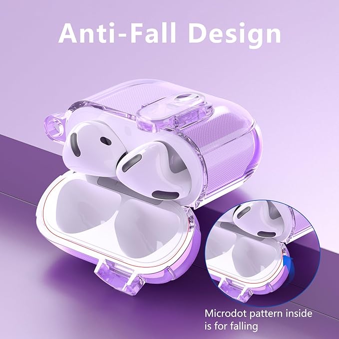(with Lock) Clear Case Compatible for Cute Apple Airpods Pro 2 Cases Women, VISOOM TPU Transparency Air pods Pro 1st 2nd Generation Purpl Soft iPods Earbuds Case Bling Keychain for Airpod Pro2/1
