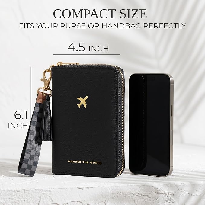 Beautiful Passport Holder for Travel with Wristlet Strap - All-in-One Wallet for Women with Card Slots and Tassel Keychain - Perfect RFID Blocking Case to Keep Your Travel Documents Organized & Safe