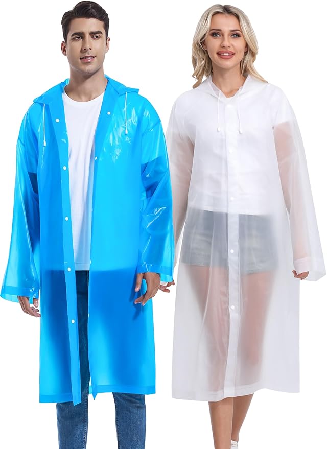 2PCS Rain Ponchos for Adults Reusable Rain Coats for Adults Rain Jackets Raincoats for Men Women