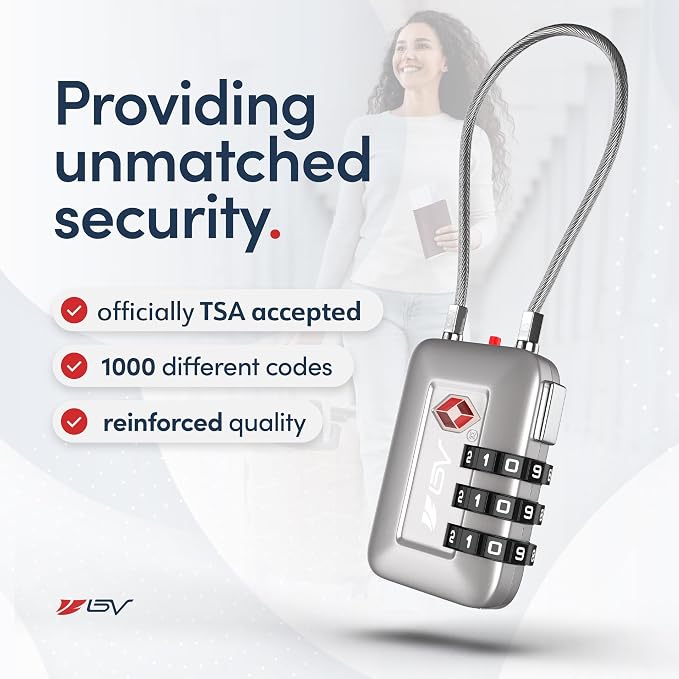 TSA Accepted Luggage Travel Lock, Set-Your-Own Combination Lock for School Gym Locker, Luggage Suitcase Baggage Locks, Filing Cabinets, Toolbox, Case (Silver, 4 Pack)