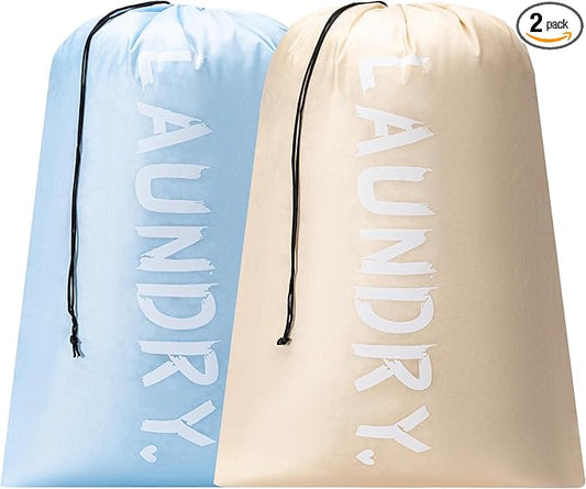 2 Pack 28" x 40"Travel Laundry Bag, Machine Washable Dirty Clothes Organizer with Drawstring,Large Enough to Hold 4 Loads of Laundry, Easy Fit a Laundry Hamper or Basket Travel Essentials