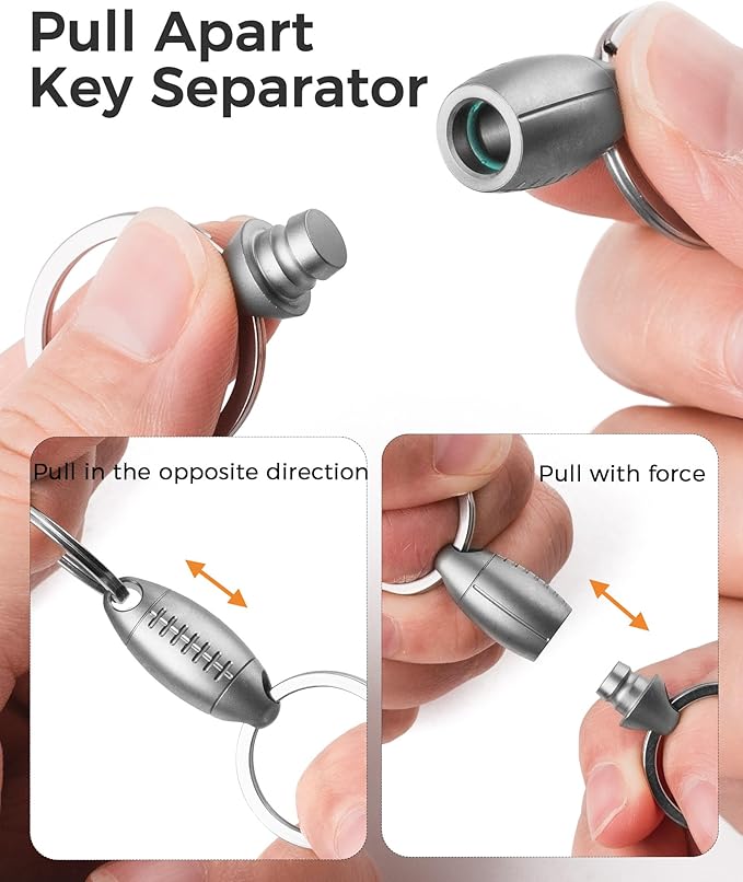 FEGVE Titanium Quick Release Swivel Keychain, Pull Apart Detachable Keychain Heavy Duty Car Key Holder with Key Rings
