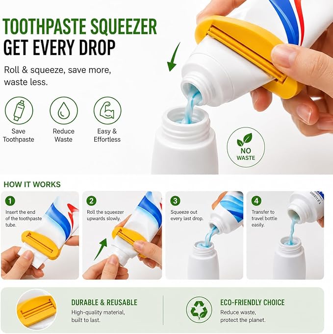 Toothpaste Refill Adapter Kit with Refillable Toothpaste Tubes and Squeezer, Portable Travel Connectors for Transferring Toiletries, Leak-Proof Packing Set (1 Set)
