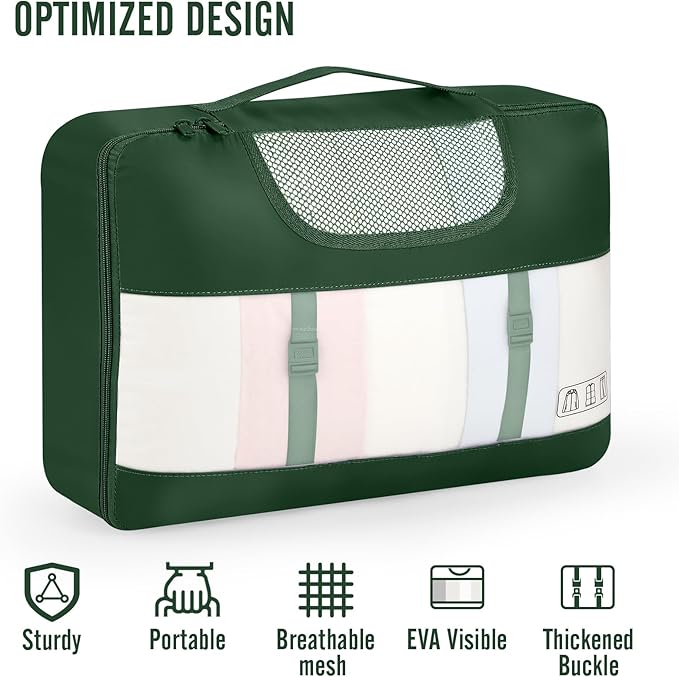 Veken 8 Set Packing Cubes for Travel Essentials,Anti-Wrinkle Buckled Suitcase Organizer for Shoe & Toiletry Bag,Carry On Luggage Bag for Airplane & College Dorm Room Accessories,Women Men Gifts