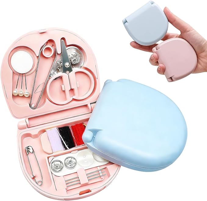 2PCS Mini Travel Sewing Kits,Blue & Pink Portable DIY Sewings Repair Box Kit,Small Sewing Tool Kit with DIY Hand Sewing Needles Threads Scissors (2 Pcs(Blue & Pink))
