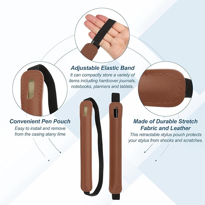 PATIKIL Stylus Holder for Tablet, Universal Pen Sleeve Retractable Stylus Pen Holder Elastic Pencil Pocket Case Protective Pouch for Tablet Case Notebook, Yellow Brown