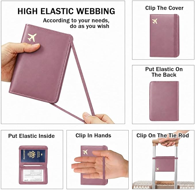 ZOPPEN RFID Blocking Passport Holder for Travel – PU Leather Waterproof Lightweight Passport Cover Wallet for Women Men, Travel Organizer with Card Slots for Airline Tickets & Passport Book, Purple