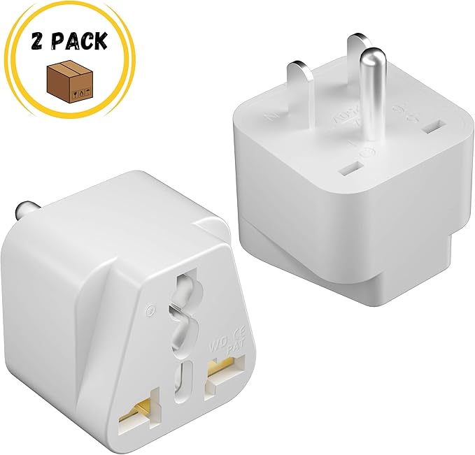 Bates- Universal Travel Plug Adapter, 2 Pack, Converts EU/UK/AU/Asia Plugs to USA Outlet, Europe to US Plug Adapter, UK to US Outlet, Compact Design for Home, Office