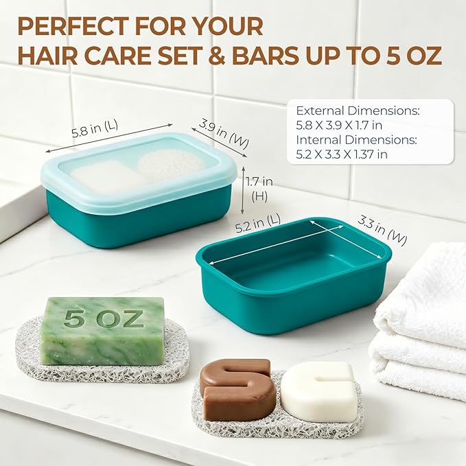 Enhanced Leak Proof Travel Soap Case, AIMAIAIMAI Silicone Soap Container with Draining Layer, Portable Bar Soap Holder for Bathroom, Camping, Gym, Easy to Clean (Translucent & Green)
