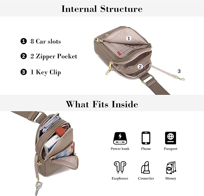 INICAT RFID Blocking Sling Bag, Anti Theft Crossbody Bag for Women Compact Travel Purses Leather