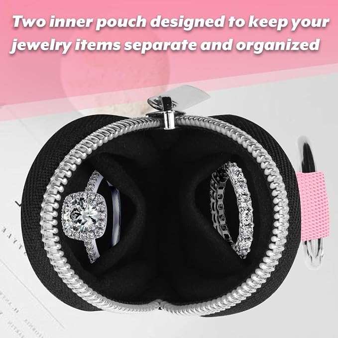 Homakover Portable Ring Organizer Case with Keychain, Traveling Ring Holder Storage Bag, Anti-Lost Keychain Container for Smart Rings, Jewelry (1, Pink)