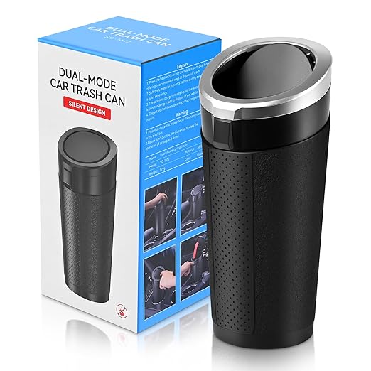 Car Trash Can Bin with Lid, Mini Leakproof Garbage Can for Vehicle, Cup Holder Trash Can, Small Trash Bin for Cars, Home, Bedroom, Office(Silver 01)
