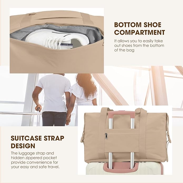 Women's Weekender bag Travel Duffel Bag with Shoe Compartment 21-inch Airline-Approved Carry-On, 2-Piece Overnight Bag Set Personal Item Luggage
