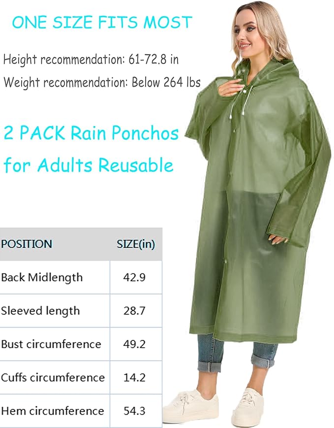 Rain Ponchos for Adults Reusable Raincoats Survival Heavy Duty Military Impermeable 2 Packs Rain Coat…