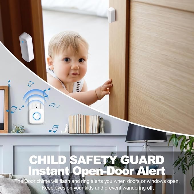 Door Chime, Satisure Door Sensor Chime When Door Opens, Door Entry Alarm for Business/Home/Office/Store with 600 FT Range 58 Chimes 5 Volume Levels LED Indicator (2 Receivers & 1 Sensors)