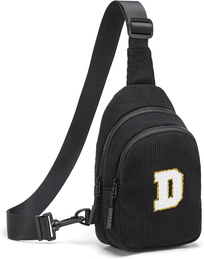 Viverte Small Corduroy Sling Bag Initial Crossbody Bag Fanny Pack for Girls Personalized Birthday Gifts for Teen Girls Gifts