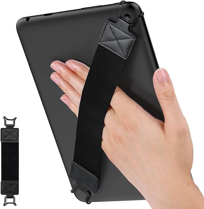 MoKo Security Hand-Strap for 9-11 Inch Tablet, iPad/IP-ad Pro/iPad Air/Kindle Fire HD/Samsung, High-Elasticity Versatile Hand Strap Lightweight Finger Grip Holder, Black Belt, Black