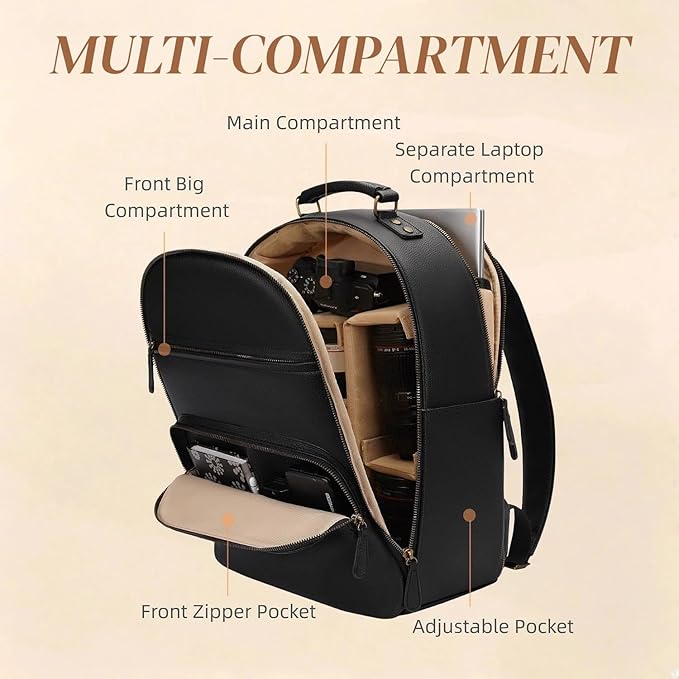 Camera Backpack Classic PU Leather for DSLR, Professional Camera Bag for Photographers with 15 Inch Laptop Compartment Large 20L