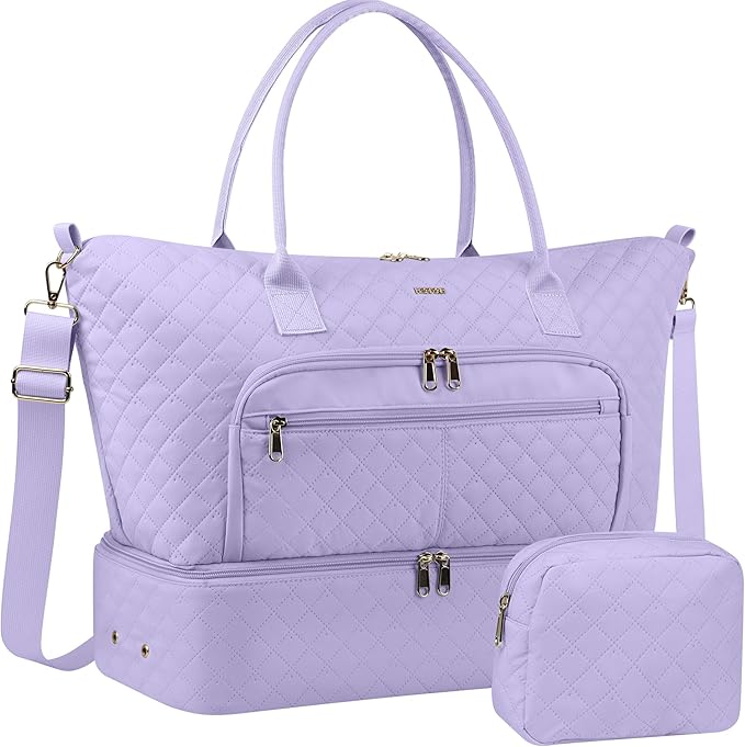 HOTOR Travel Duffle Bag for Women - Carry on Bag with Toiletry Pouch & Shoe Compartment, Large Overnight Weekender Bags for Gym, Business Trips, Sports and Hospital, Purple, 17.3" x 7.9" x 13.4"